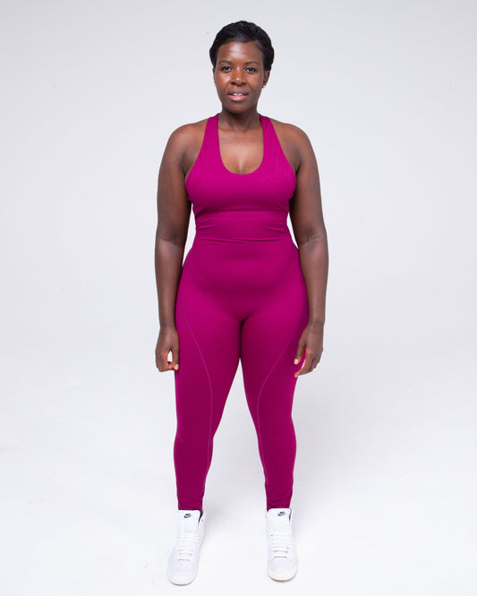 Allure Jumpsuit in wine colour full height model shot from the front