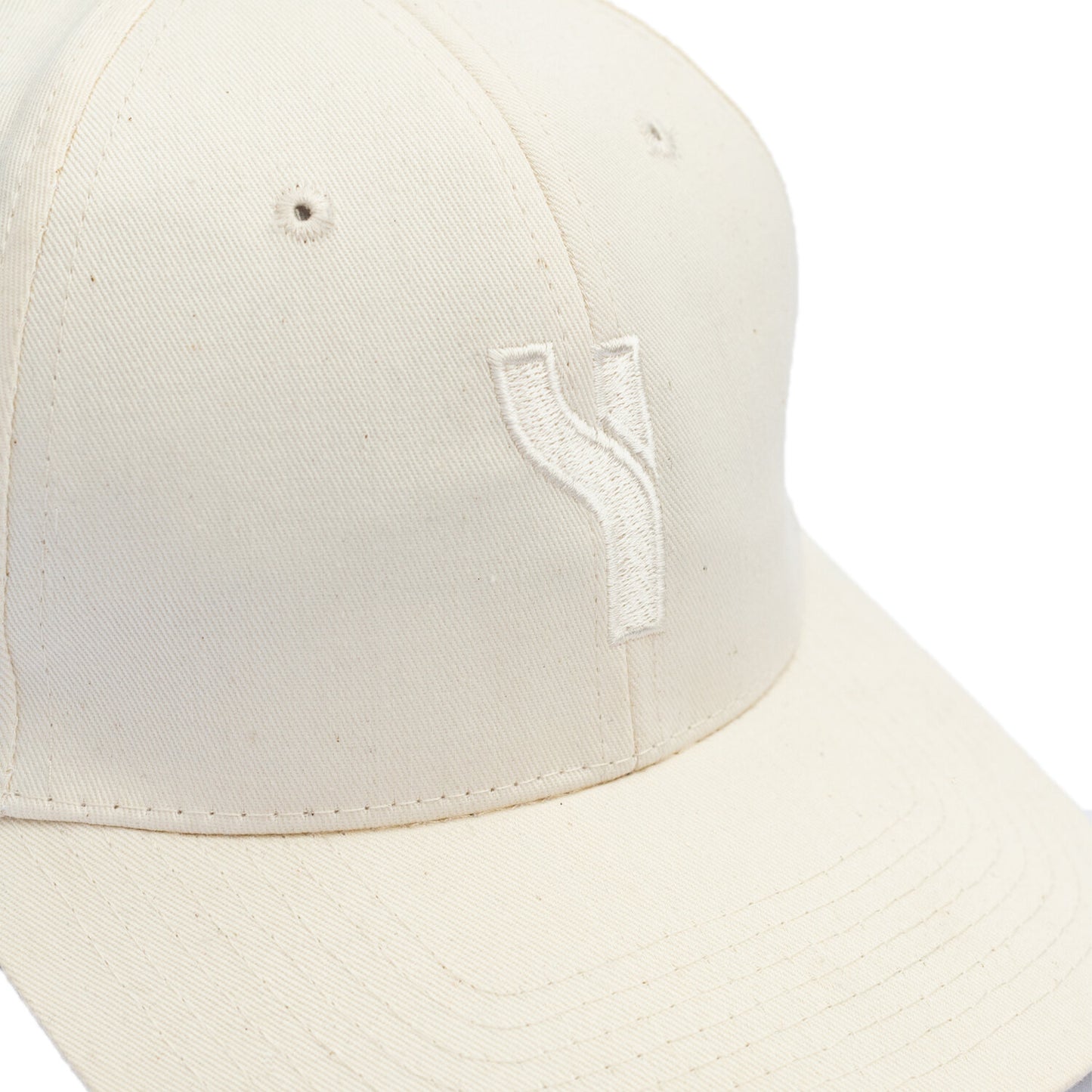 Snapback Cap in white zoomed product shot from the front with white background