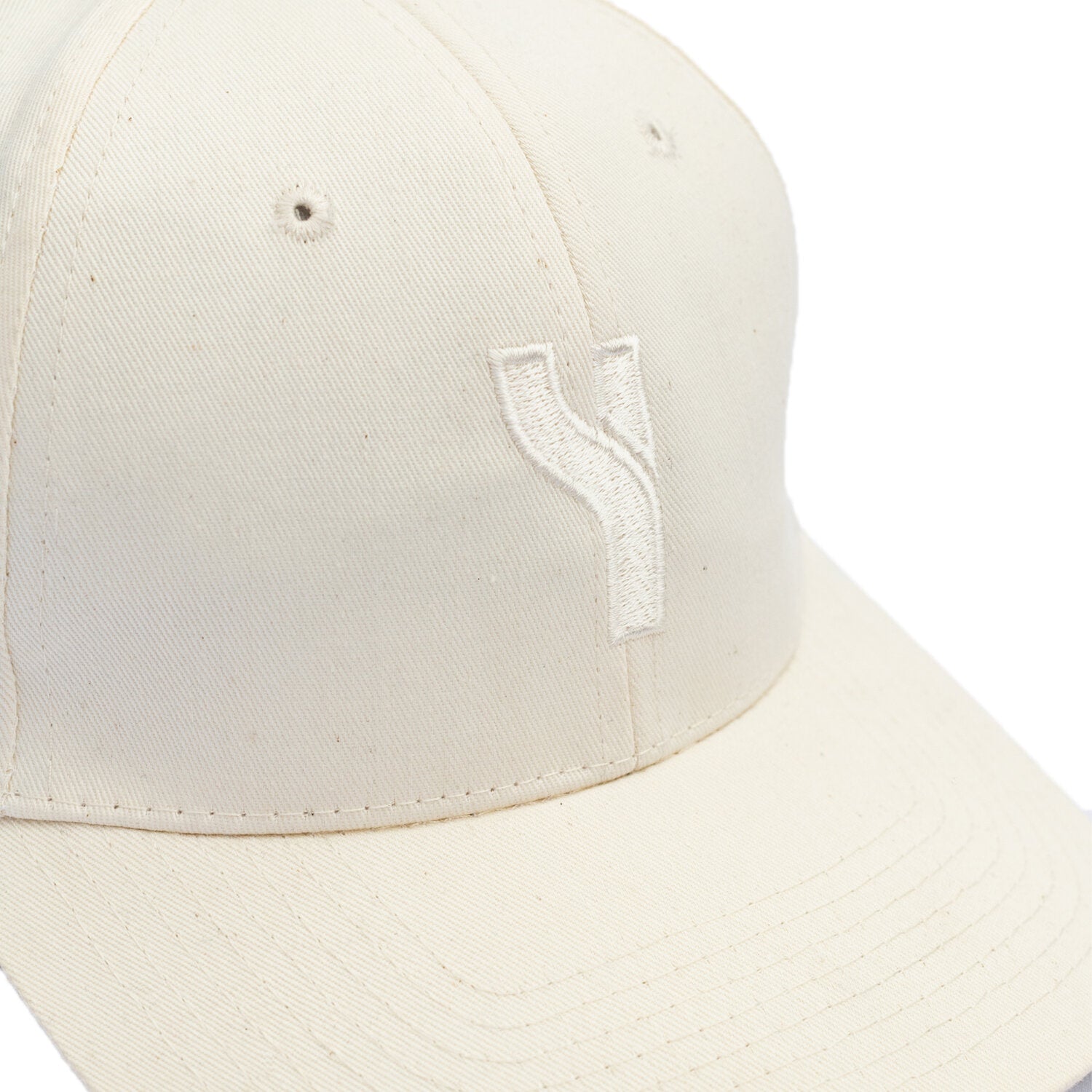 Snapback Cap in white zoomed product shot from the front with white background