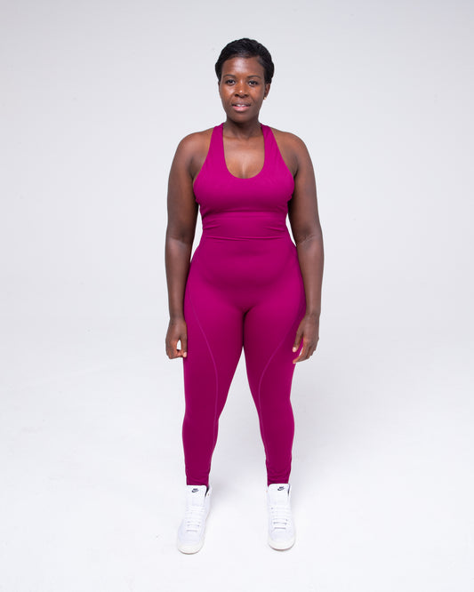 Allure Jumpsuit in wine colour full height model shot from the front